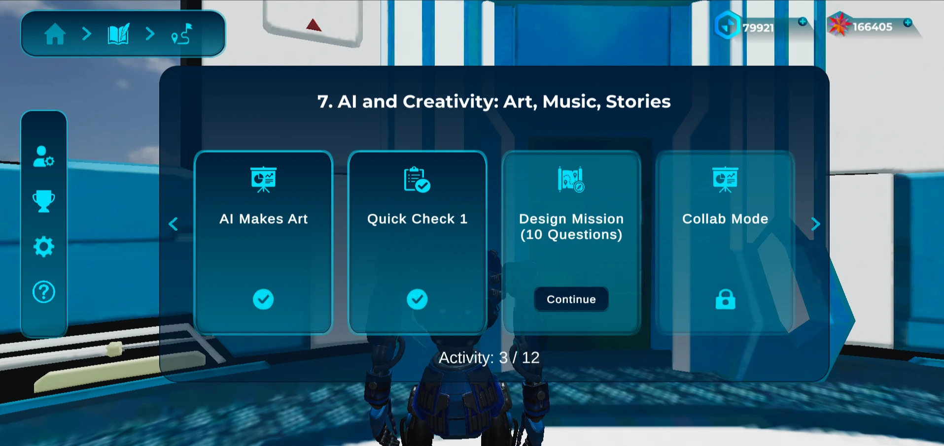 The AI and Creativity Learning Trail connects a lesson, a quick check, a design mission and a co-creation studio.
